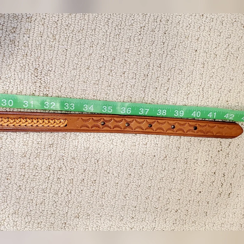 Vintage Aztec Handtooled, Laced Woven Leather Belt, Saddle Br, Med. Never Worn!
